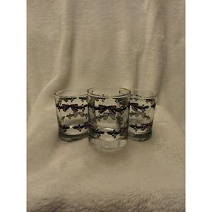 Vintage Anchor Hocking Holly Shot glasses Set Of 3 Christmas